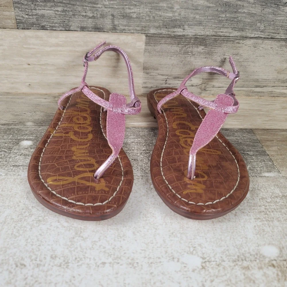 Sam Edelman Gigi Kid Thong Sandal Sz 3 Sparkling Pink Leather Slingback Open Toe